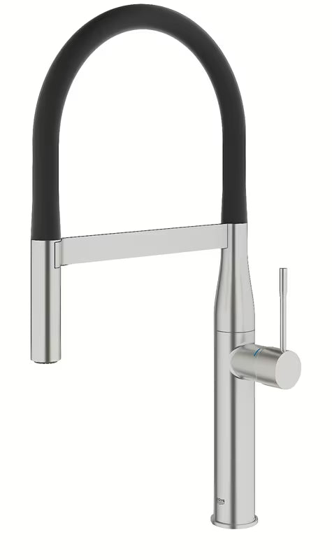 Dřezová baterie Grohe Essence New s vytahovací sprškou v provedení supersteel.