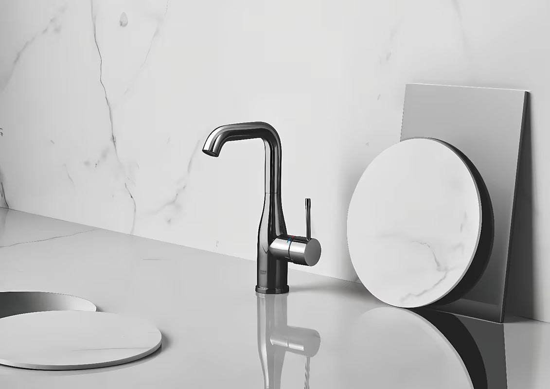 Vysoká páková umyvadlová baterie Grohe Essence New v povrchové úpravě Hard Graphite s otočnou výpustí