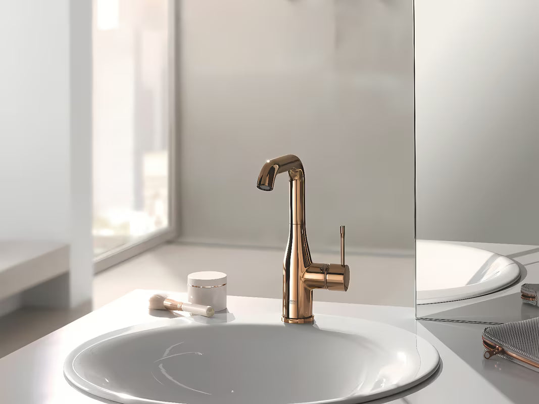 Aukšta svirtinis praustuvo maišytuvas Grohe Essence New, spalva warm sunset, su pasukamu snapu