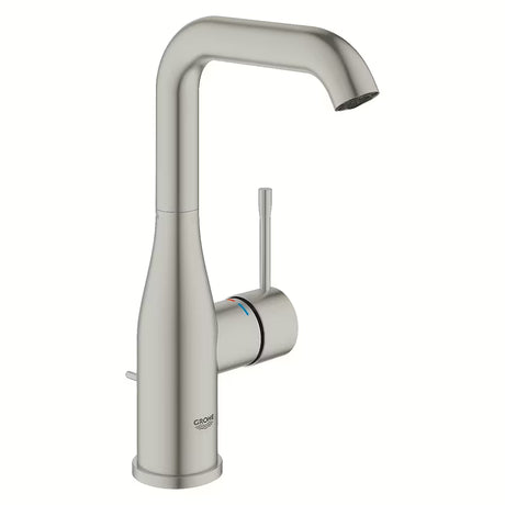 Vysoká páková umyvadlová baterie Grohe Essence New v provedení supersteel s otočnou výpustí