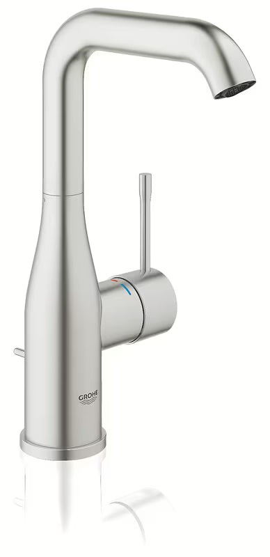Vysoká páková umyvadlová baterie Grohe Essence New v provedení supersteel s otočnou výpustí