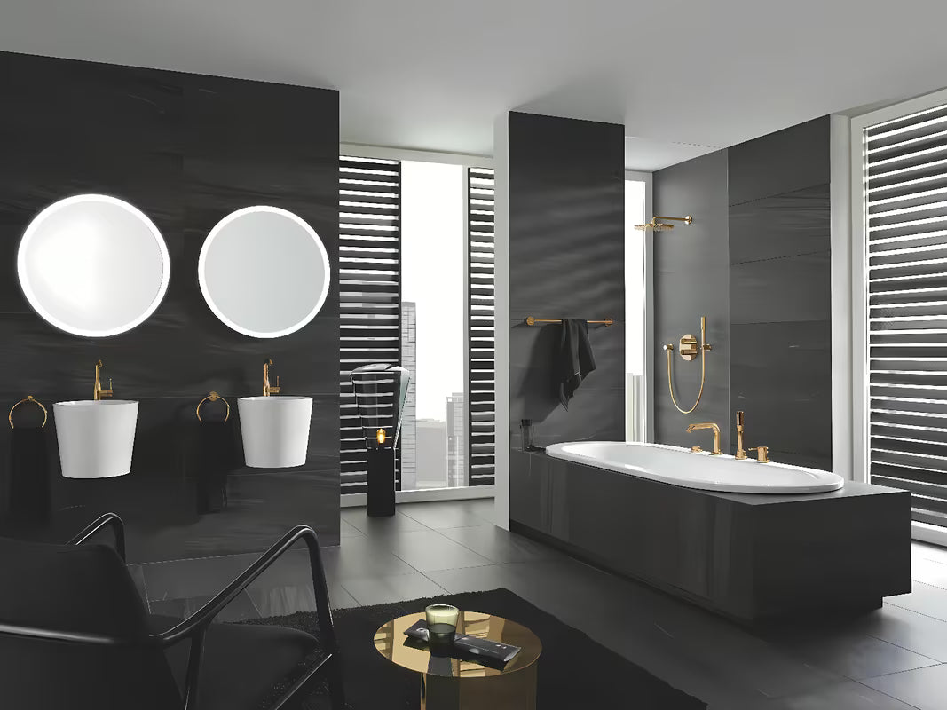 Vysoká páková umyvadlová baterie Grohe Essence New v povrchové úpravě Cool Sunrise s otočnou výpustí.