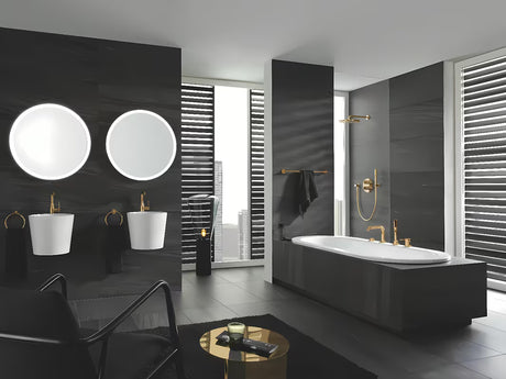 Vysoká páková umyvadlová baterie Grohe Essence New v povrchové úpravě Cool Sunrise s otočnou výpustí.