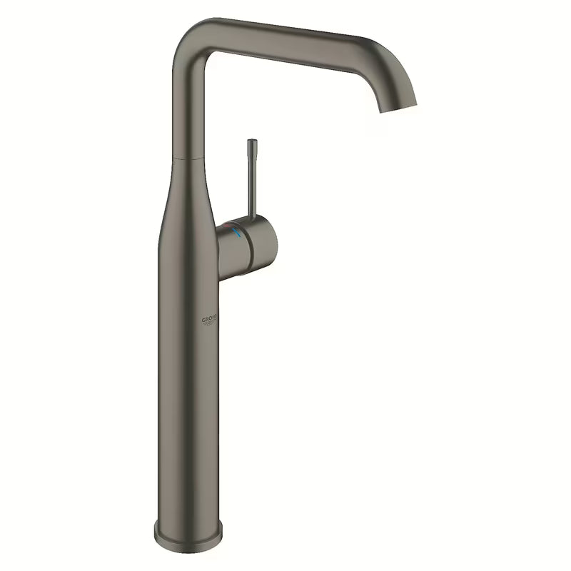 Vysoká umyvadlová baterie Grohe Essence New v povrchu brushed hard graphite s otočným ramínkem.