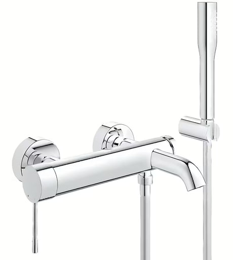 Chromová nástěnná vanová baterie Grohe Essence New se sprchovým setem