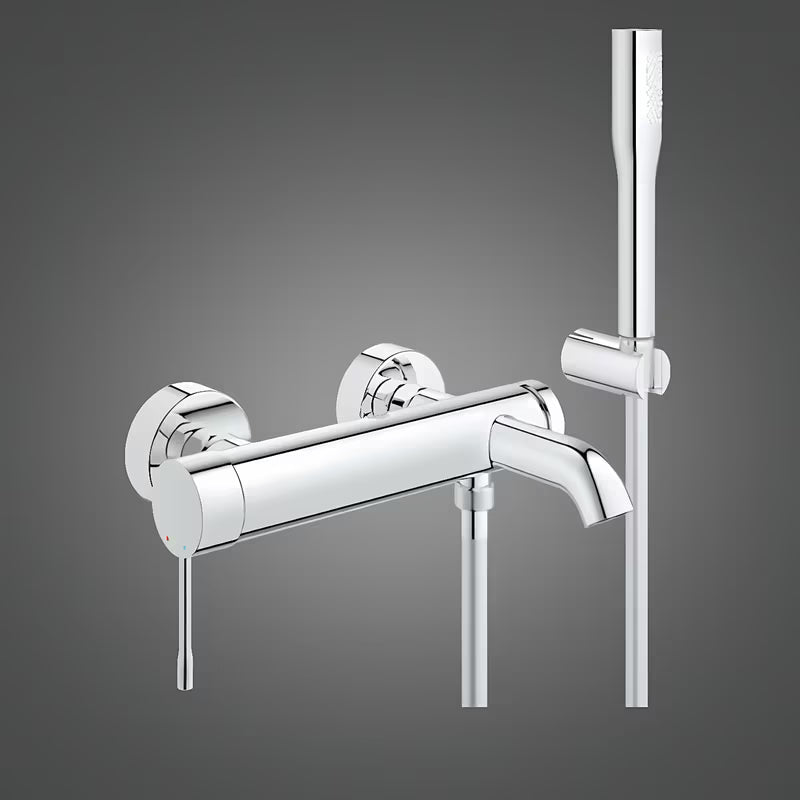 Chromová nástěnná vanová baterie Grohe Essence New se sprchovým setem