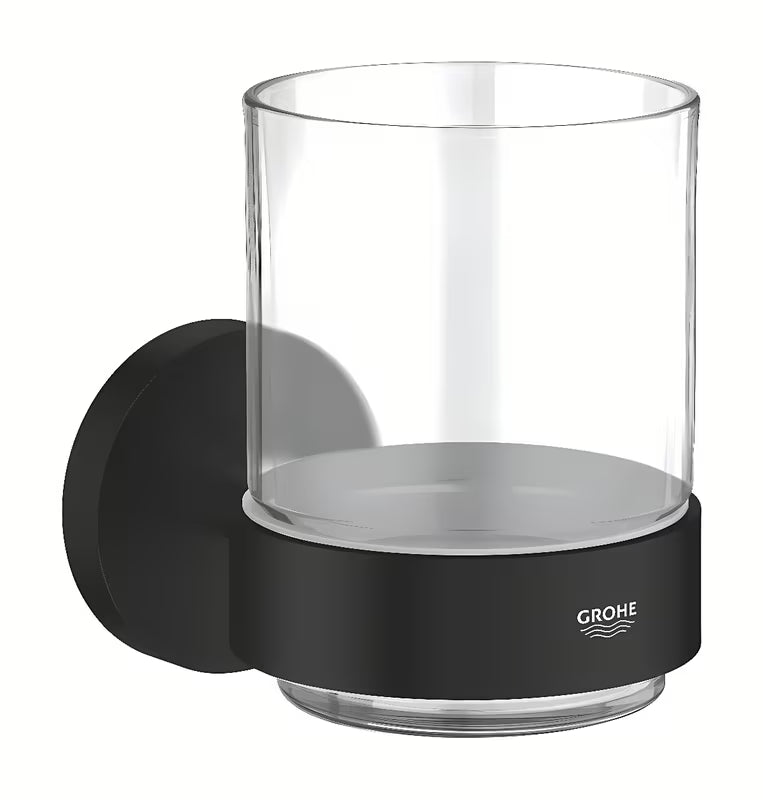 Matně černý držák skleničky Grohe Essentials včetně skleničky pro koupelnu