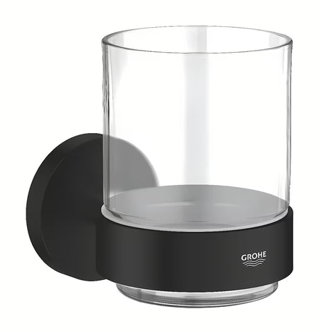 Matně černý držák skleničky Grohe Essentials včetně skleničky pro koupelnu