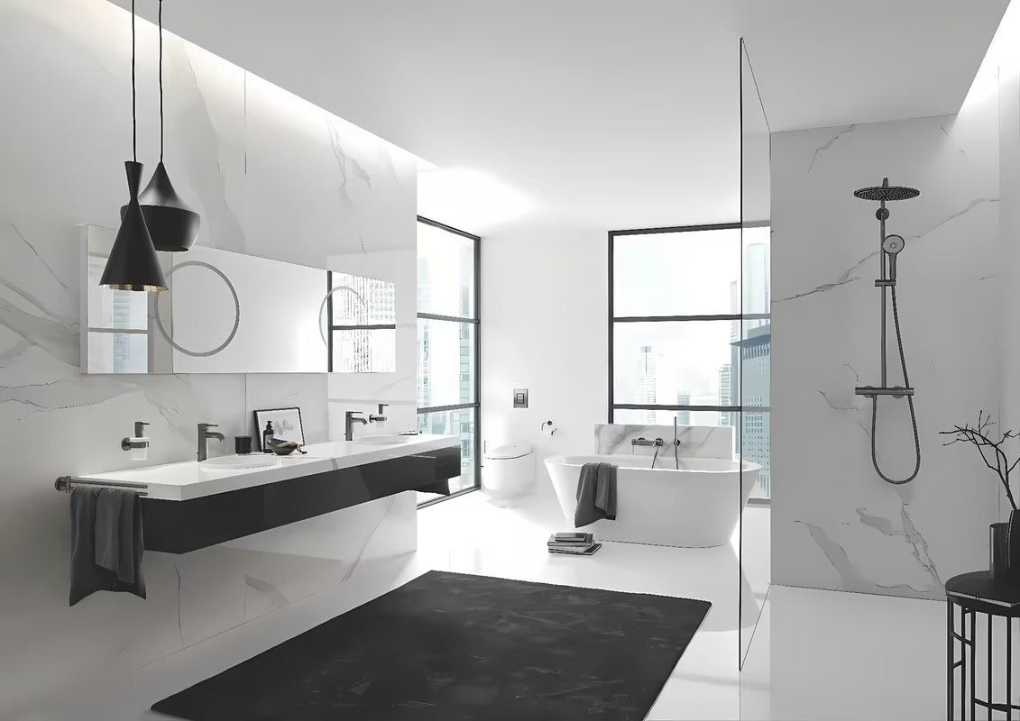 Otočný držák ručníků Grohe Essentials v provedení Brushed Hard Graphite se dvěma rameny a skrytým upevněním.
