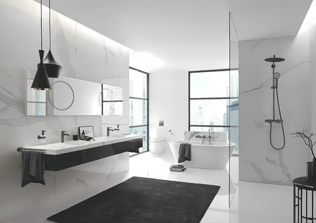Otočný držák ručníků Grohe Essentials v provedení Brushed Hard Graphite se dvěma rameny a skrytým upevněním.