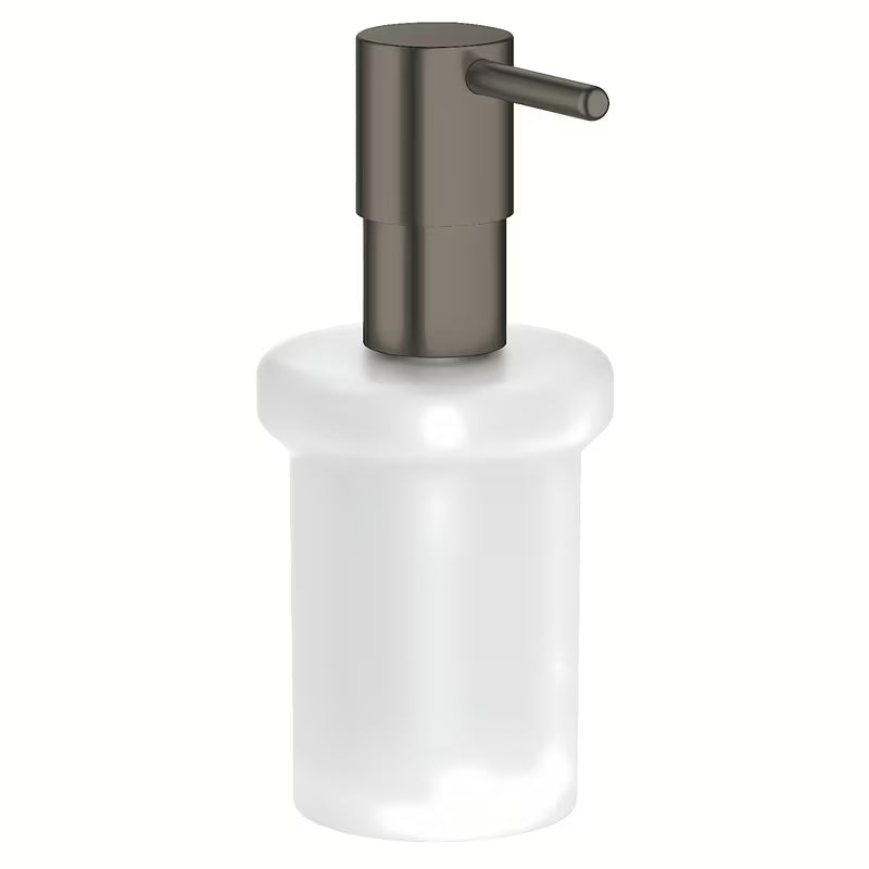 Dávkovač mýdla Grohe Essentials bez držáku se skleněnou nádobkou a povrchem Grohe StarLight v provedení hard graphite.