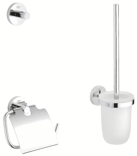 Chromová sada koupelnových doplňků Grohe Essentials s háčkem, držákem papíru s krytem a WC kartáčem