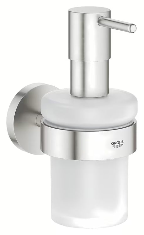 Dávkovač mýdla Grohe Essentials v matném provedení supersteel se skrytým upevněním