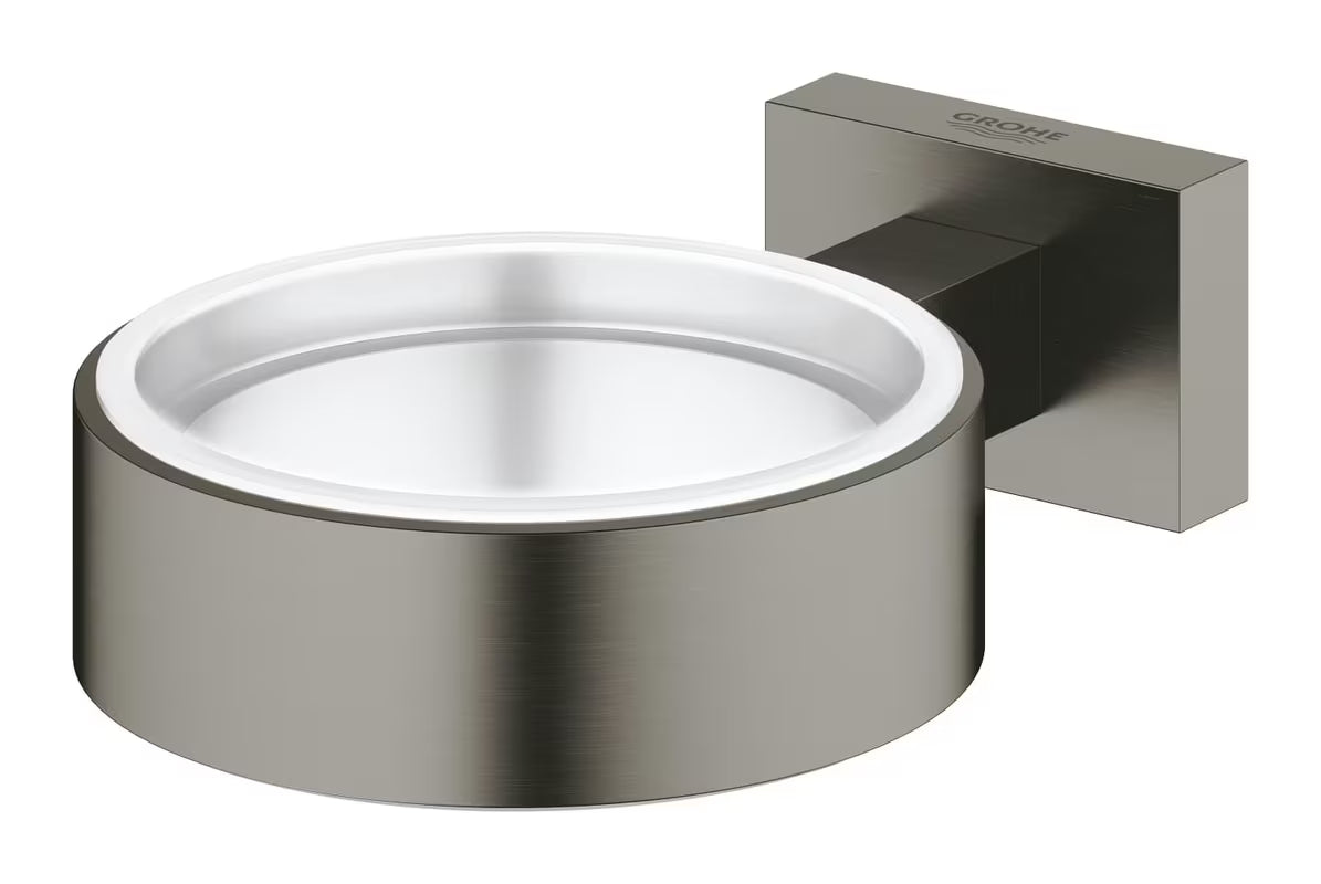 Grohe Essentials Cube držák skleniček bez skleničky v kartáčovaném provedení Hard Graphite se skrytým upevněním.
