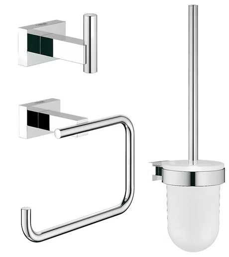 Chromová sada doplňků Grohe Essentials Cube s háčkem, držákem toaletního papíru a WC kartáčem