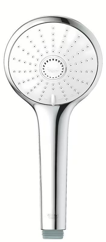 Ruční sprcha Grohe Euphoria 110 Massage v chromu s bílým sprchovým diskem a třemi režimy proudu.
