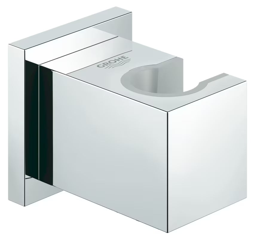 Pevný chromový držák sprchy Grohe Euphoria Cube v hranatém designu.