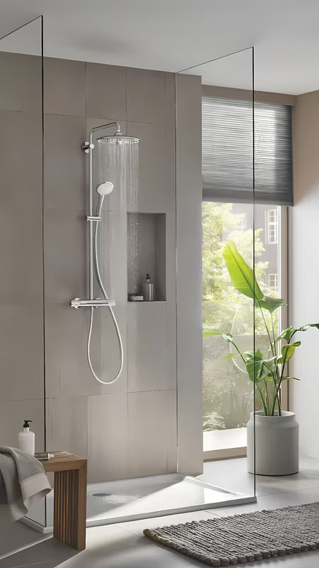 Chromový sprchový systém Grohe Euphoria System s termostatickou baterií, hlavovou a ruční sprchou