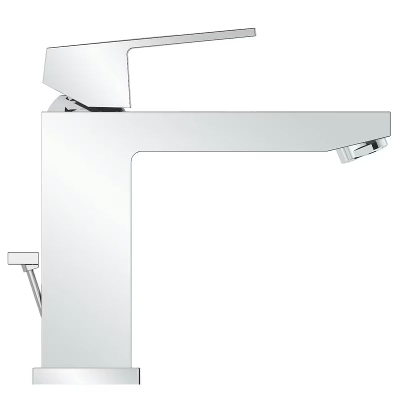 Chromová páková umyvadlová baterie Grohe Eurocube se středně vysokou výpustí a odtokovou soupravou.