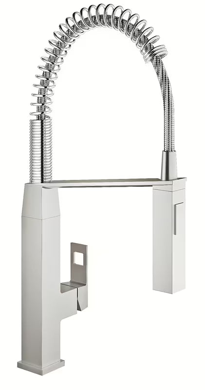 Páková stojánková dřezová baterie Grohe Eurocube s otočným ramínkem v provedení supersteel.