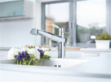 Chromová dřezová baterie Grohe Eurodisc Cosmopolitan s vytahovací sprškou a otočnou výpustí