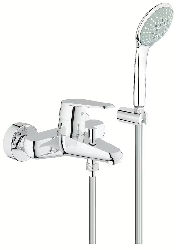 Chromová nástěnná vanová baterie Grohe Eurodisc se sprchovým setem