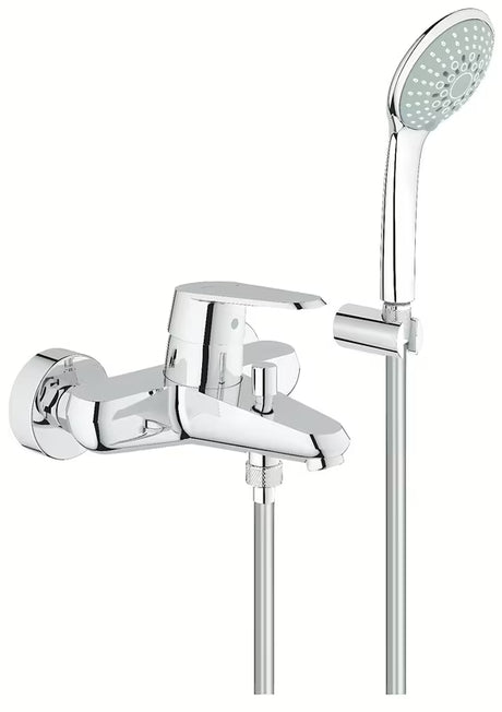 Chromová nástěnná vanová baterie Grohe Eurodisc se sprchovým setem