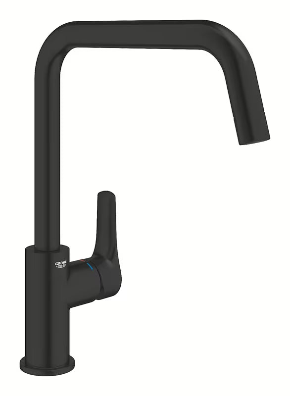 Matně černá dřezová baterie Grohe Eurosmart s vysokou otočnou výpustí