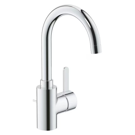 Vysoká chromová umyvadlová baterie Grohe Eurosmart Cosmopolitan s otočnou výpustí a pákovým ovládáním.