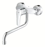 Chromová nástěnná dřezová baterie Grohe Eurosmart New s pákovým ovládáním a otočnou výpustí.