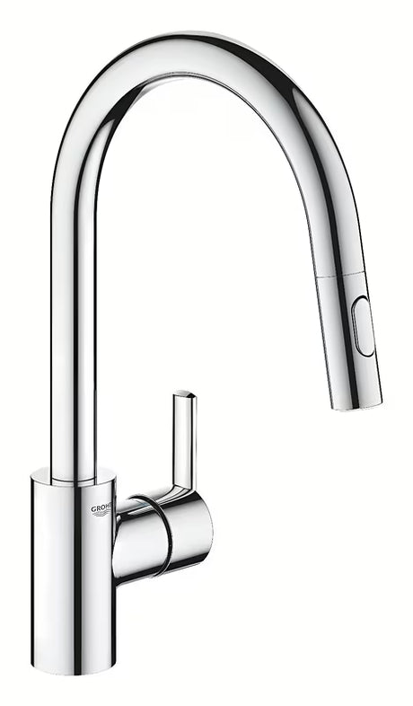 Chromová dřezová baterie Grohe Feel s vysokou otočnou výpustí a vytahovací sprškou