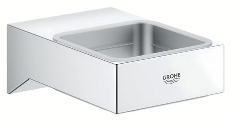 Chromový nástěnný držák mýdlenky Grohe Selection Cube bez skleničky se skrytým upevněním.