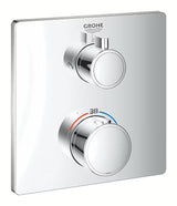 Chromová podomítková termostatická sprchová baterie Grohe Grohtherm pro ovládání hlavové a ruční sprchy.