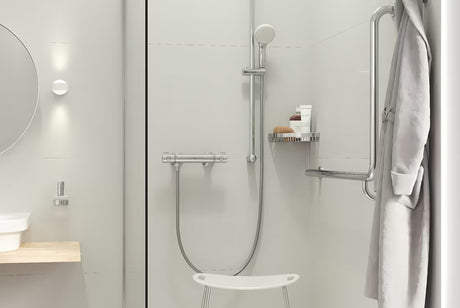 Chromová termostatická sprchová baterie Grohe Grohtherm 800 pro nástěnnou montáž.