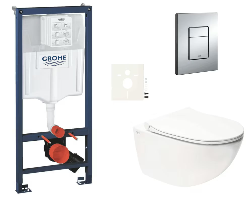 Závěsný WC set SAT Infinitio v bílé barvě s instalačním modulem Grohe Rapid SL a tlačítkem Even