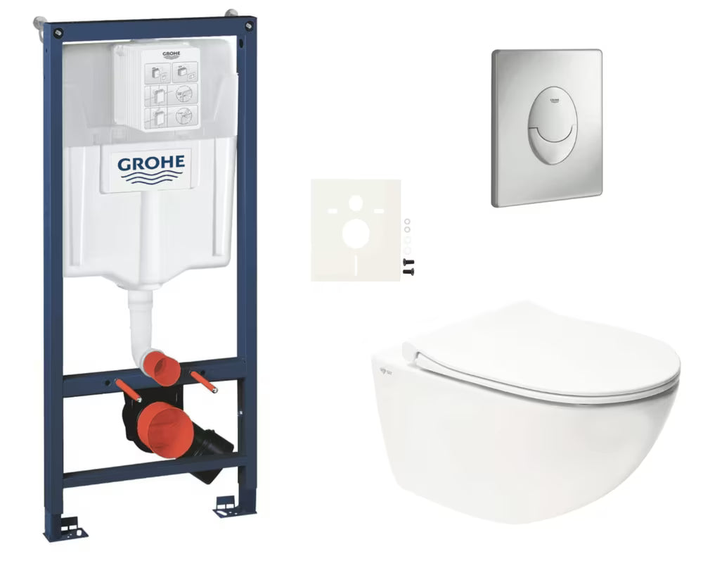 Viseči WC set SAT Infinitio v beli barvi z instalacijskim sistemom Grohe Rapid SL in tipko Skate Air