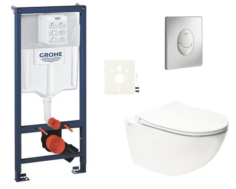 Závěsný WC set SAT Infinitio v bílé barvě s instalačním systémem Grohe Rapid SL a tlačítkem Skate Air