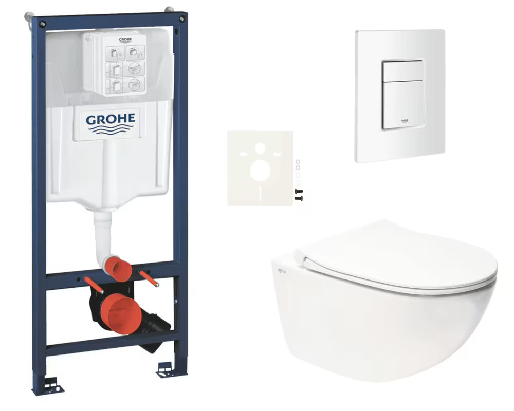 Závěsný WC set SAT Infinitio s instalačním systémem Grohe Rapid SL, tlačítkem Skate Cosmopolitan a sedátkem SoftClose