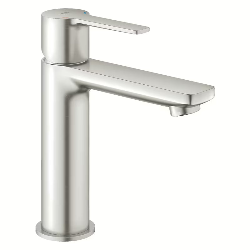 Svirtinis stovintis praustuvo maišytuvas Grohe Lineare, apdaila supersteel, su clic-clac nuotaku