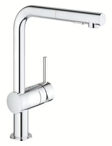 Chromová dřezová baterie Grohe Minta s vysokou L výpustí a vytahovací sprškou
