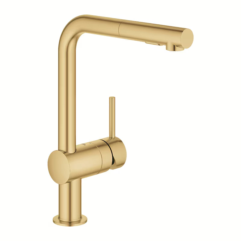 Grohe Minta svirtinis virtuvinis maišytuvas su pasukamu snapu ir ištraukiama dviejų srovių žarna, cool sunrise brushed spalvos.