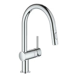 Chromová dřezová baterie Grohe Minta s vysokou otočnou výpustí a vytahovací sprškou