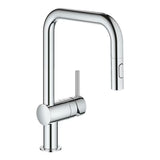 Chromová dřezová baterie Grohe Minta s vysokou otočnou výpustí a vytahovací sprškou
