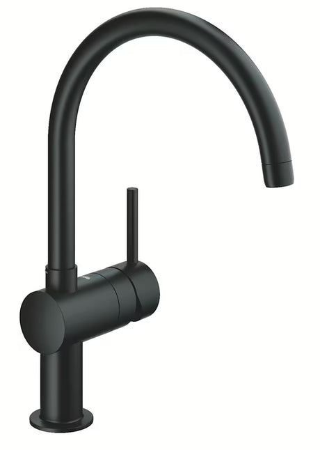 Grohe Minta páková dřezová baterie s vysokou C výpustí v černé matné povrchové úpravě Velvet Black.
