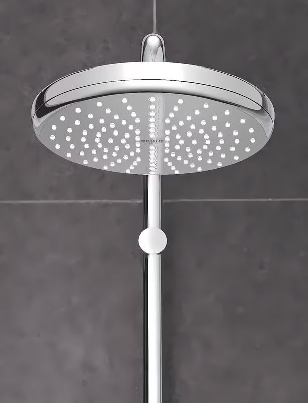 Chromová hlavová sprcha Grohe New Tempesta 210 s proudem Rain a technologiemi DreamSpray a SpeedClean.