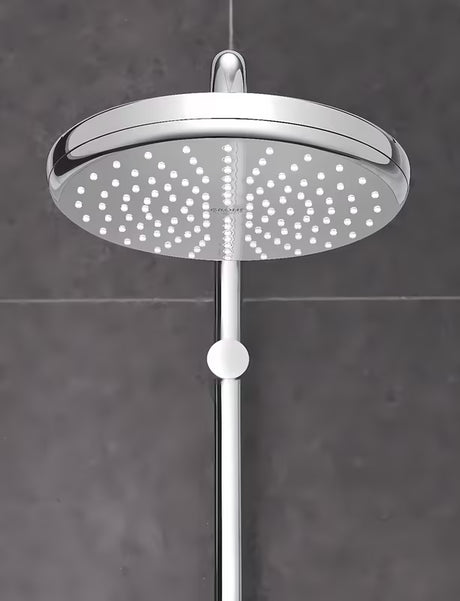 Chromová hlavová sprcha Grohe New Tempesta 210 s proudem Rain a technologiemi DreamSpray a SpeedClean.