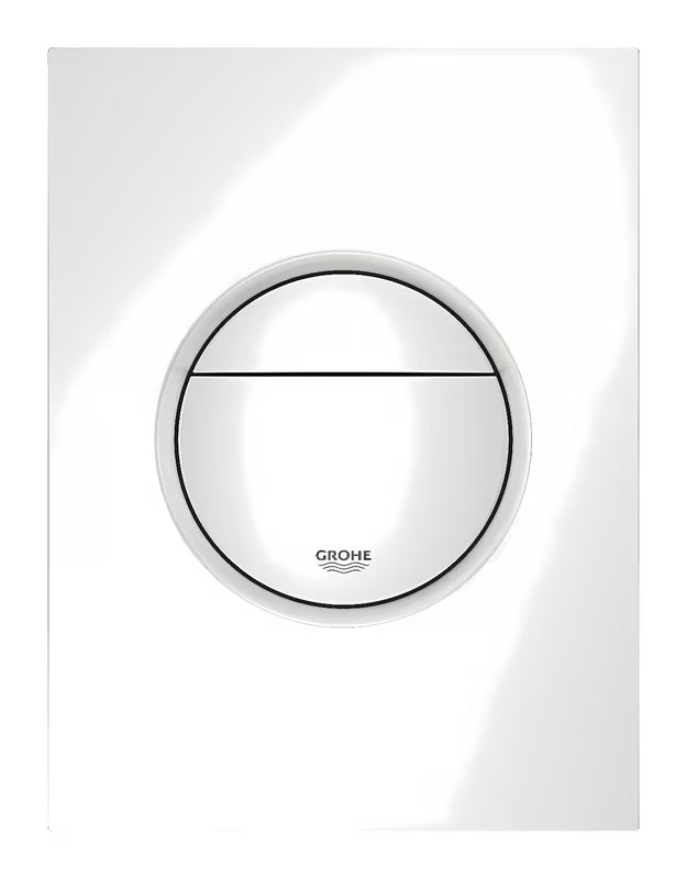 Bílé splachovací tlačítko Grohe Nova Cosmopolitan S Alpine White pro podomítkové nádrže s duálním splachováním.