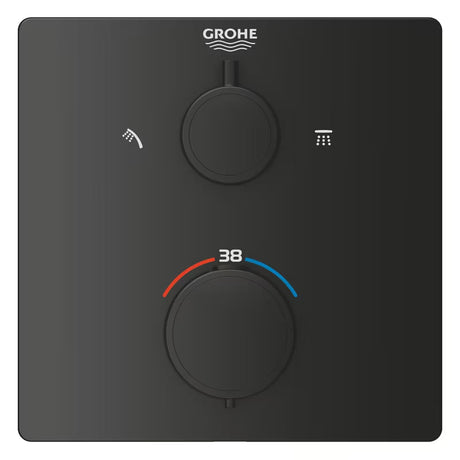 Podomítkový sprchový systém Grohe Precision Thermostat v matné černé s hlavovou a ruční sprchou