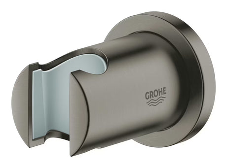 Nástěnný držák sprchy Grohe Rainshower s kulatou rozetkou v povrchové úpravě Brushed Hard Graphite.