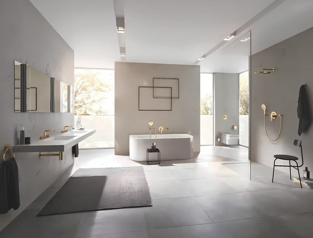 Nástěnný držák ruční sprchy Grohe Rainshower s kulatou rozetkou v povrchové úpravě Cool Sunrise.